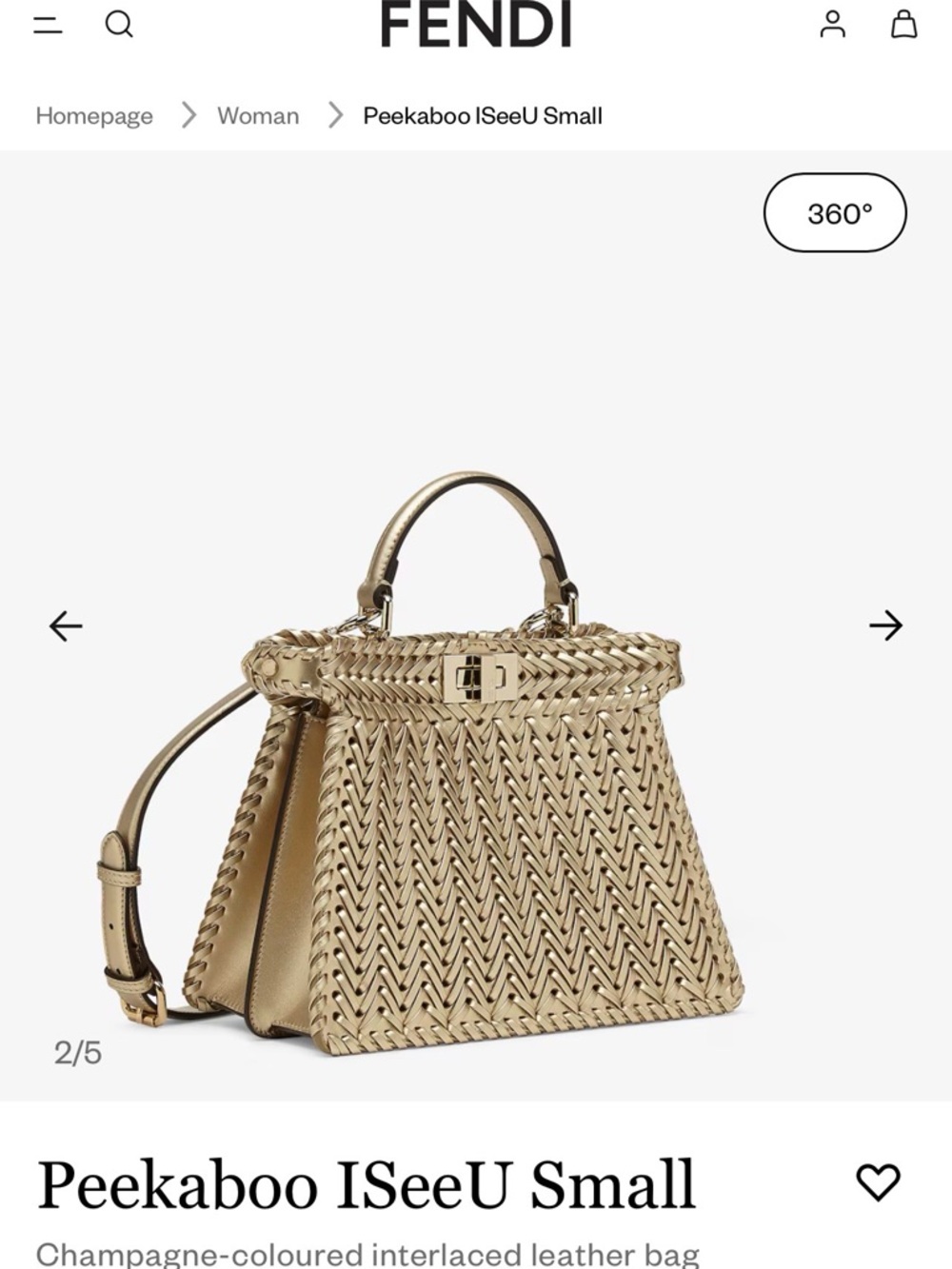 Fendi Peekaboo ISeeU Small Champagne Woven Top-Handle Satchel  100% Authentic